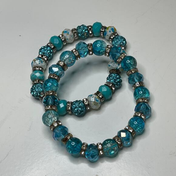 Bracelets beaded stretch style turquoise blue colored chunky versatile - Picture 3 of 8